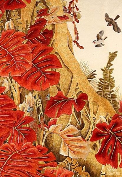 Китайская вышивка шелком гладью