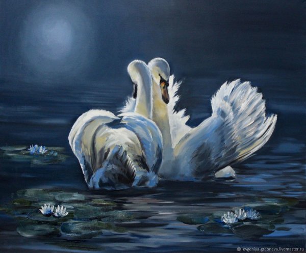 Картина маслом лебеди