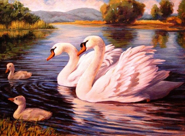 Алмазная мозайка лебеди