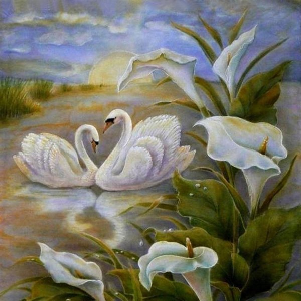 Вышивка Лебединое озеро