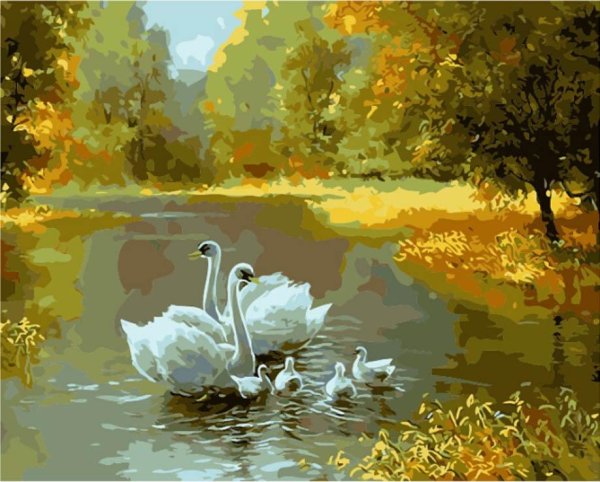 Пейзаж с лебедями