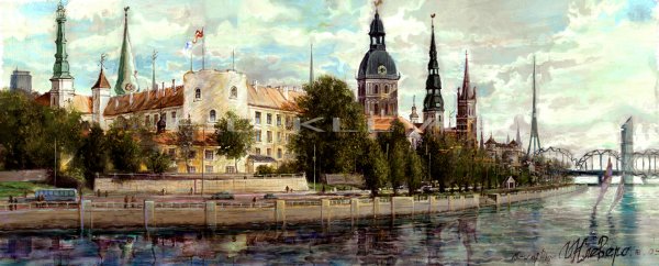 Панорама города акварель