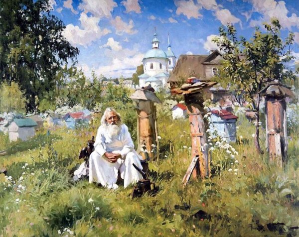 Художник Александр Маковский на пасеке