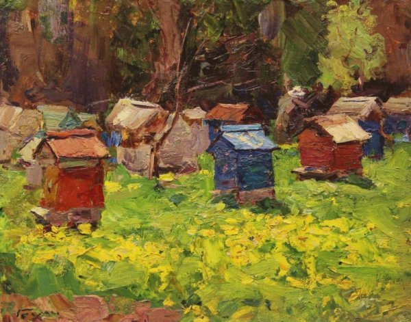 Исаак Левитан - пейзаж с ульями (пасека)