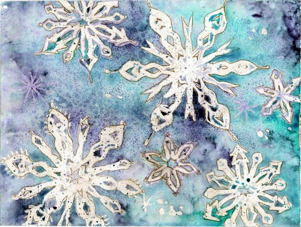 Рисование снежинки красками