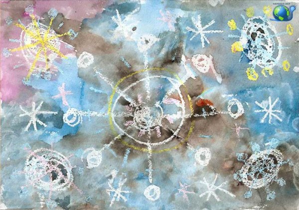 Снежинка акварелью рисование