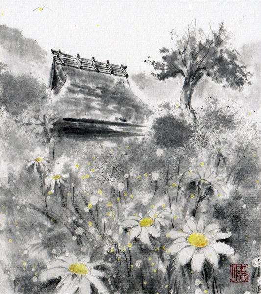 Японский пейзаж Суми э