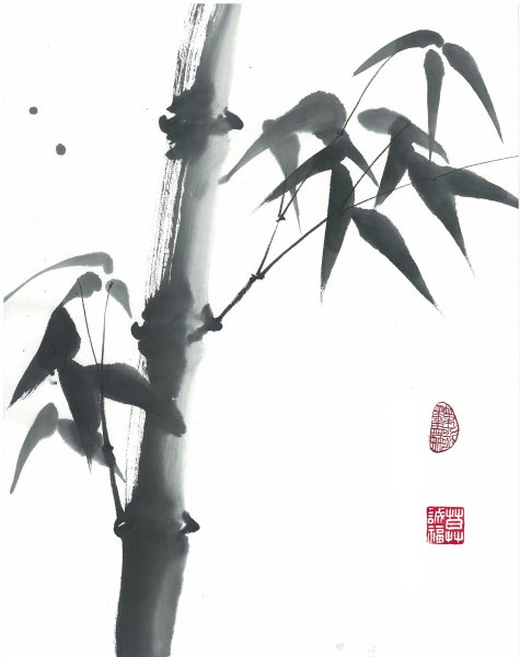 Японская живопись тушью Суми бамбук