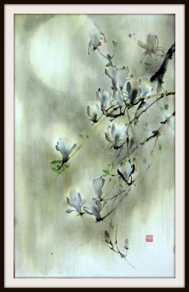 Суйбокуга японская живопись Магнолия