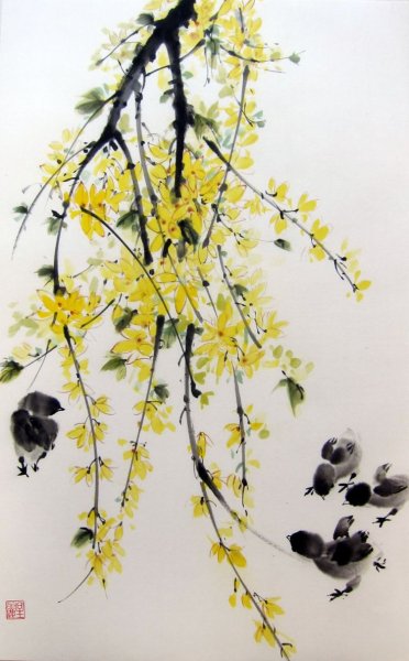 Китайская живопись форзиция