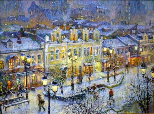 Зимний городской пейзаж живопись