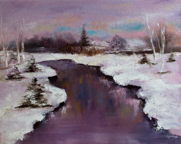 Река зимой живопись