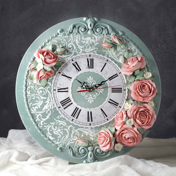 Скульптурная живопись часы с гортензией
