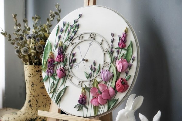 Скульптурная живопись декупаж часы