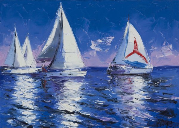«Морской пейзаж с чайкой и яхтами» Дарья Куцаева