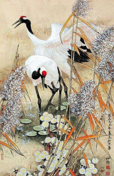 Китайская живопись Журавли и Цапли