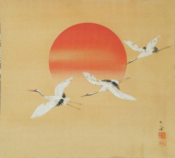 Солнце и журавль японская гравюра