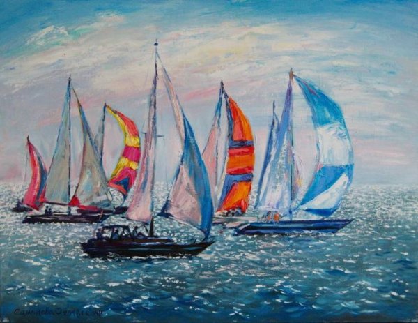 Парусная регата картины маслом