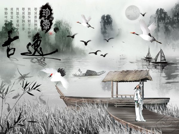 Фотообои с японскими журавлями