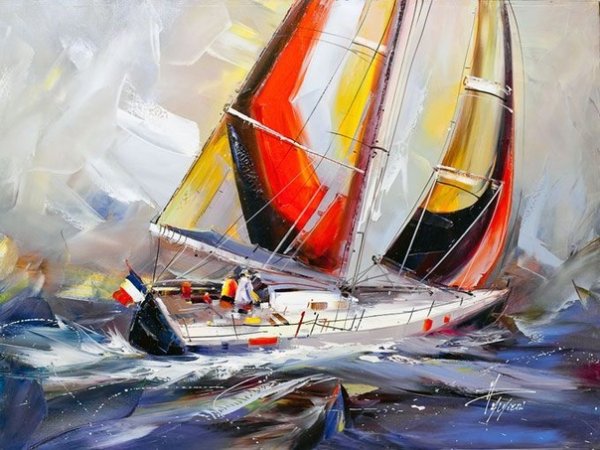 Парусники живопись мастихином