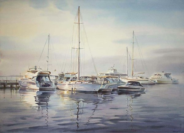 Константин Кузема акварель яхты