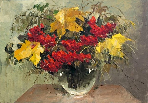 Натюрморт с рябиной живопись маслом