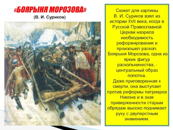 Боярыня Морозова" Сурикова cюжет