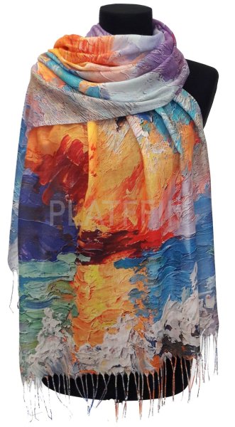 Шелковый палантин ручной росписи