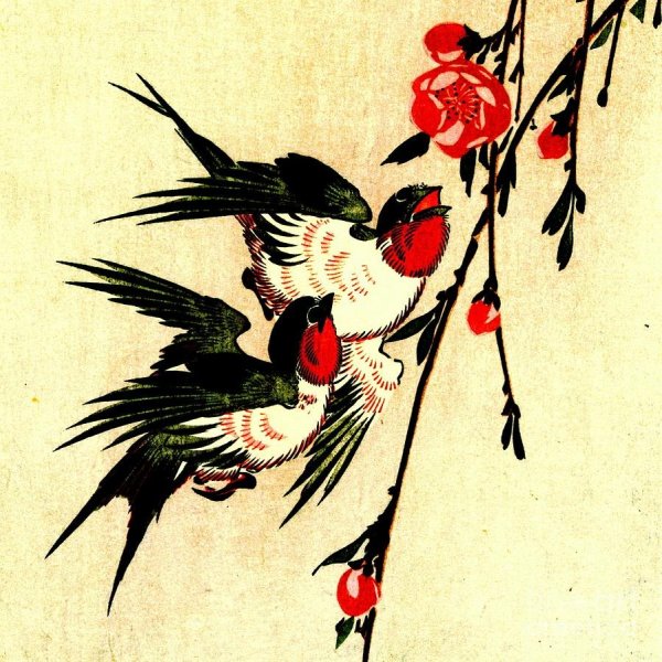 Гравюры Хокусай ласточки