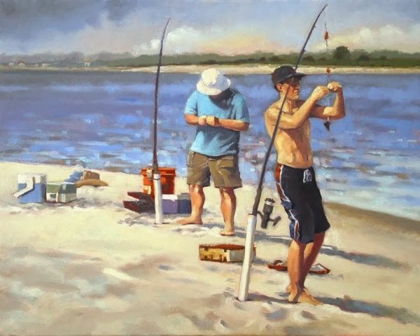 Рыбалка на закате живопись