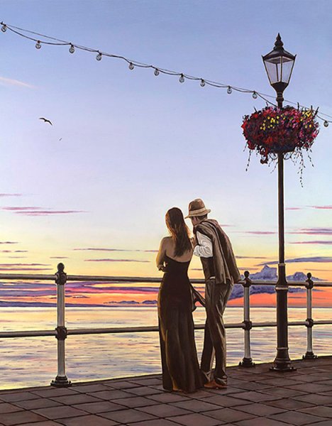 Пара в кафе в живописи