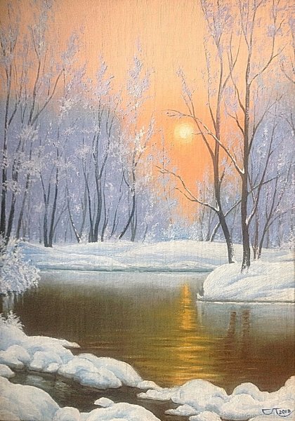 Зимний пейзаж маслом