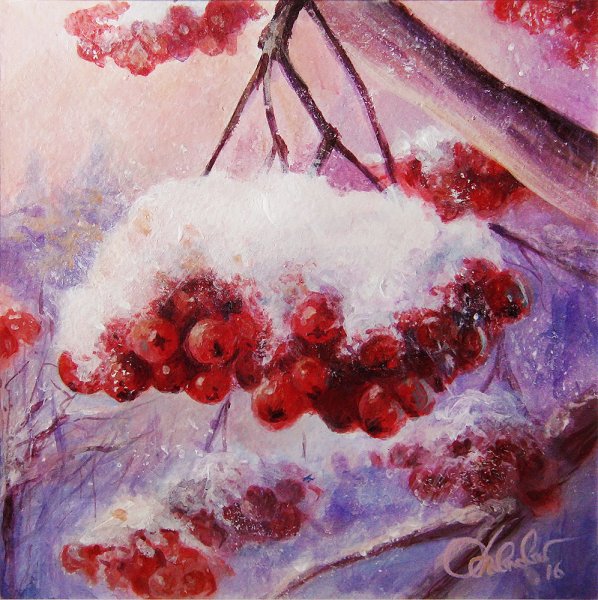 Рябина зимой живопись