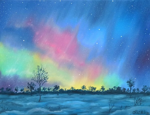 Северное сияние маслом на холсте