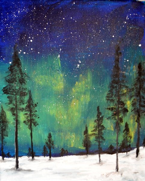 Северное сияние гуашью