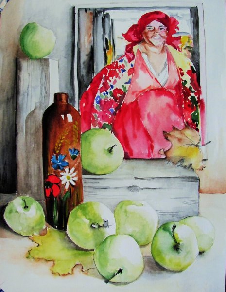 Елена Степина батик живопись спас яблоки