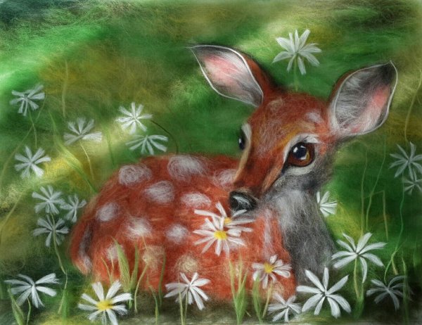 Шерстяная акварель Олененок