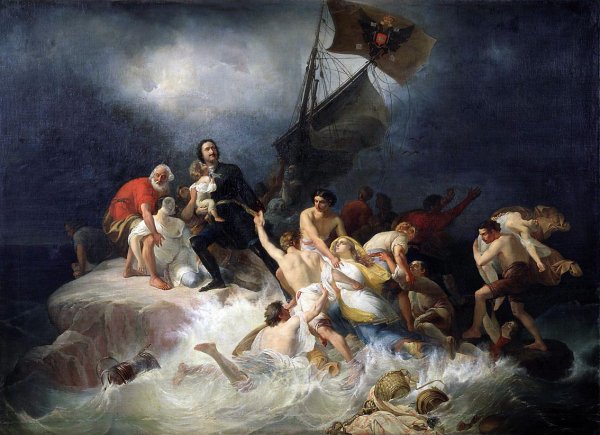 Петр Шамшин. Петр Великий спасает утопающих на Лахте. 1844