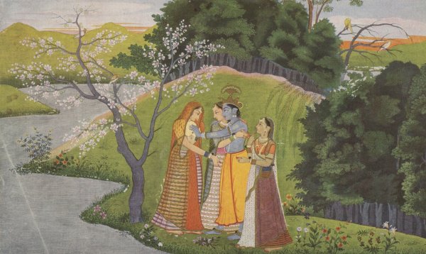 Школа Кангра Кришна миниатюра