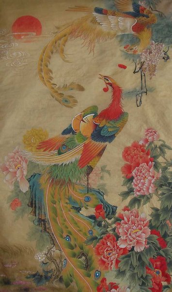 Вышивка шелком Феникс китайская