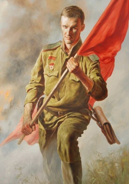 Солдат с красным знаменем