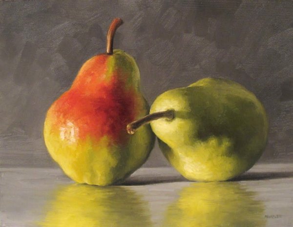 Яблоко и груша акварелью