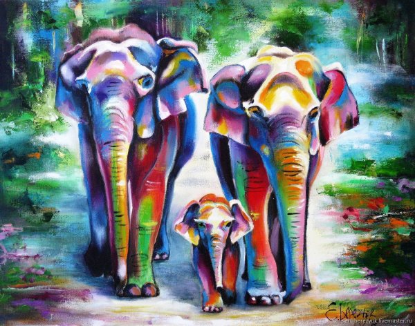 Разноцветные слоны