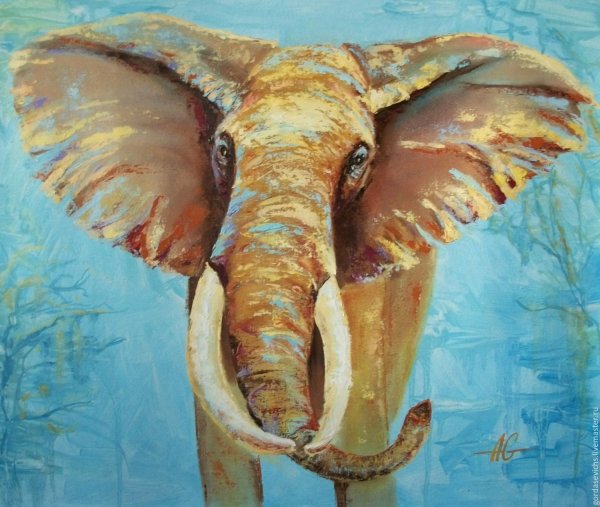 Живопись слоны маслом на холсте