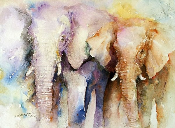 Животные акварелью