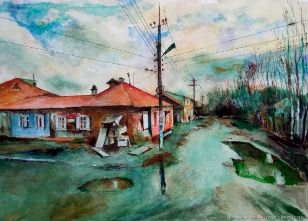 Летний пейзаж акварелью