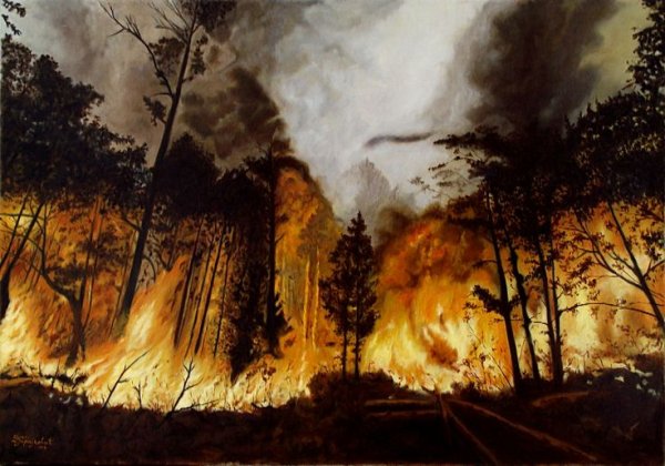 Пожар акварелью