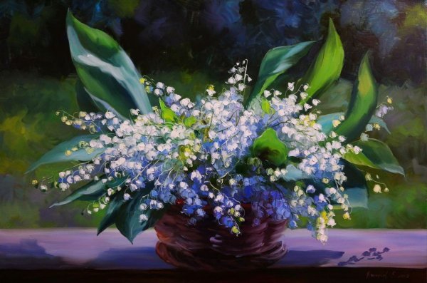 Полевые цветы Ландыши маслом для начинающих