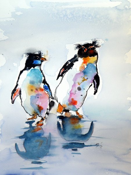 Пингвины живопись