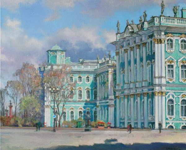 Санкт Петербург зимний дворец акварель